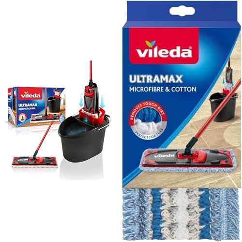 Recharges Serpillère Vileda Ultramax - Lot De 2 - Microfibre Antimicrobienne - Compatible Tous Balais Plats Vileda