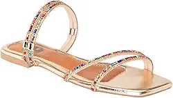 Sandália Rasteira Papete Feminina Conforto Strass Brilho-Caramelo