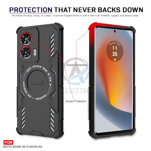 Image of AESTMO Back Case Cover for Motorola Moto Edge 50 Fusion 5G | Magnetic Case with Built-in Metal Ring | Compatible with MagSafe Accessories | Shockproof Hybrid (PC + TPU, Black)