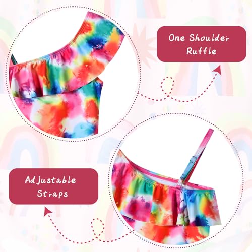 Girls Swimsuit Quick Dry One Piece Bathing Suit Tie Dye Rainbow Striped Kids Swimwear for 5-12 Years4