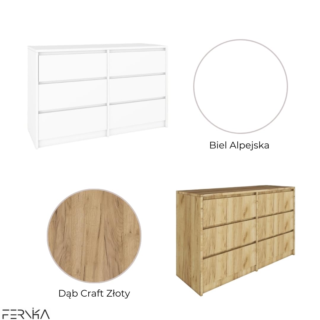 BDW - Cómoda 6 cajones 120 cm - Almacenaje - Cómoda - Bebé, Niños, Adultos, Salón - Construcción sólida - 120x77x43 cm - Cachemira