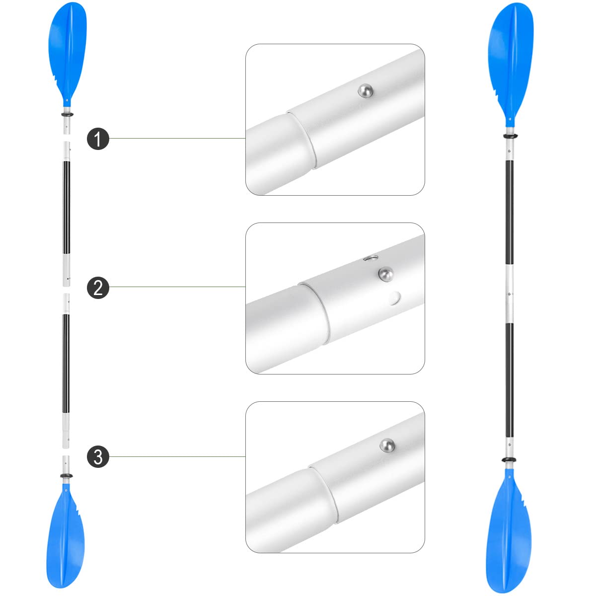 Pagaia Doppia Kayak 222cm, Pagaia SUP Regolabile Alluminio per Canoa, Kayak Gonfiabile, SUP Barche Gommone, Pagaia Doppia Canoa