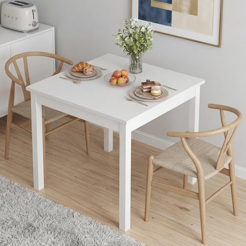 VECELO Square Dining Table for 2-4 People 29x29 Minimalist Kitchen Table with Sturdy Wooden Legs Versatile Table Desk for Small Space Dining Room Living Room Home Office Easy Assembly White