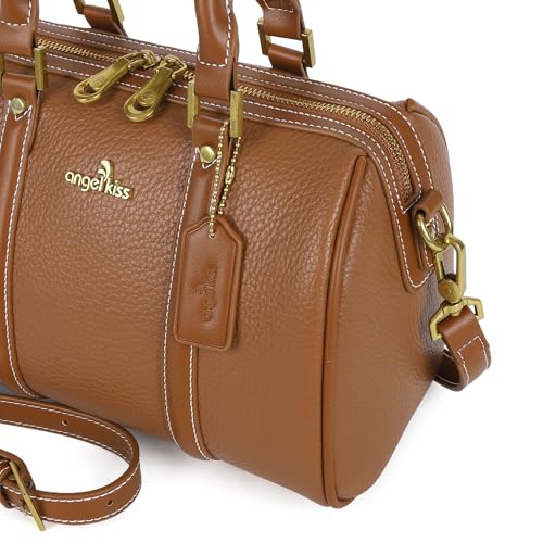 Image of Angel Kiss Women Satchel Purses and Handbags Vegan Leather Boston Barrel Bag Top Handle Shoulder Purse with Crossbody Strap | Vegan Leather