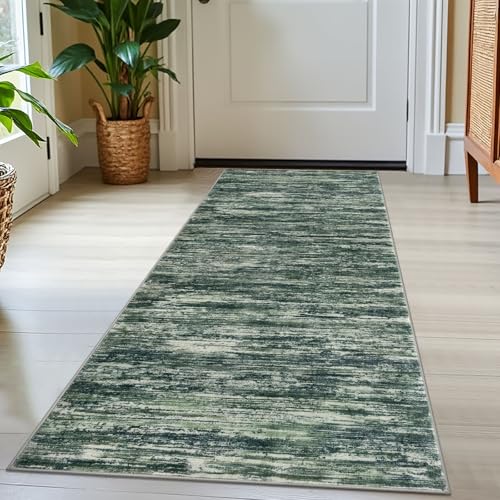 2x5 Dark Green Modern Abstract Runner Rug for Hallways, Super Soft Hallway Decor Kitchen Rugs with Non-Slip, Non-Shedding Washable Rug for Hallways Entryway Bedroom Indoor