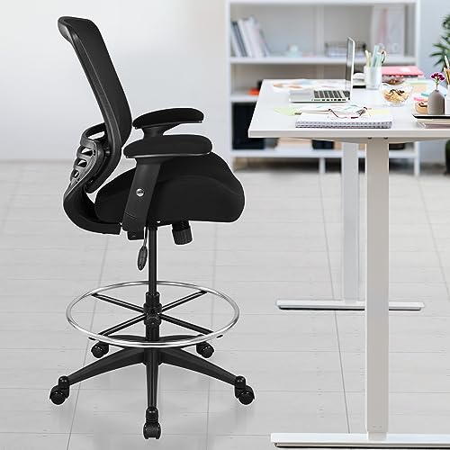 Image of BOLISS 400lbs Mesh Ergonomic Office Drafting Chair Big Adjustable Foot Ring Height Adjustable Armrest(Black)