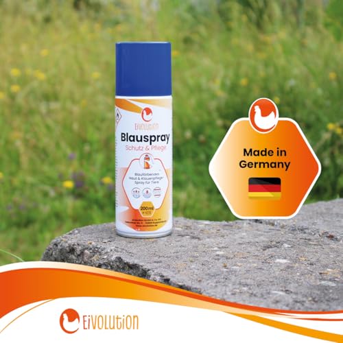 eivolution Blauspray für Hühner und Nutztiere, Wundspray zur Hautpflege mit Dexpanthenol und Oreganoöl, 200 ml