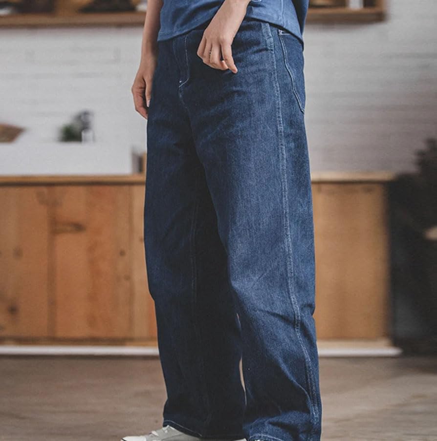 Men’S Straight Leg Workwear Denim Jeans with Zipper Fly Mid Waist Regular Fit Pants3