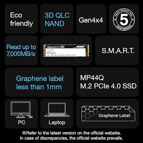 Image of TEAMGROUP MP44Q 1TB SLC Cache Gen 4x4 M.2 2280 PCIe 4.0 w /NVMe Laptop, Desktop, NUC, NAS SSD Read /Write Speed up to 7000 /5900MB /s TM8FFD001T0C101