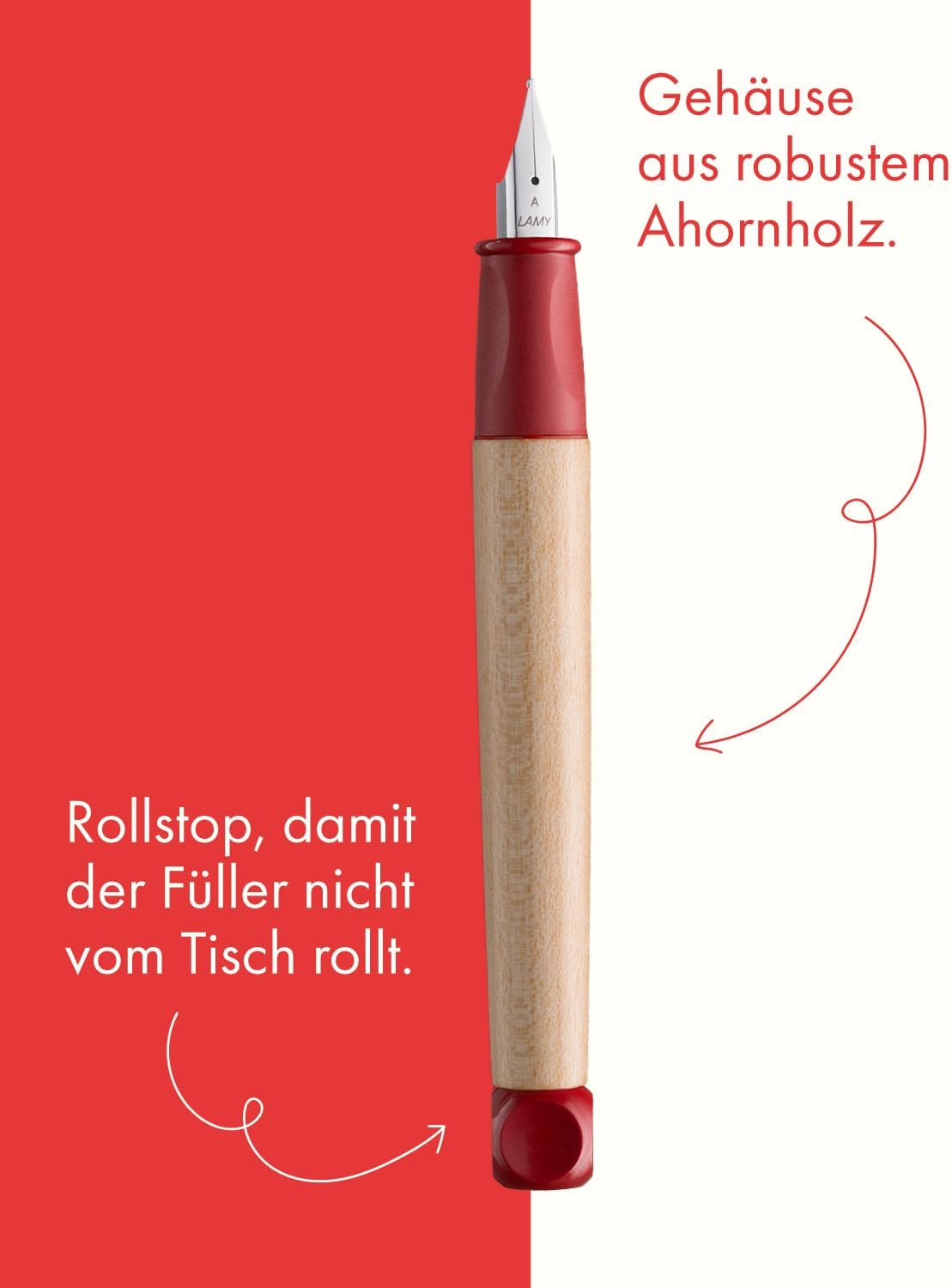 Lamy ABC Learning to Write Set Red Including Gift Packaging 1x Child-friendly Learner's Fountain Pen with Beginner Nib and 1 x Pencil, Non-Slip Grip, Plastic Cap and Cube