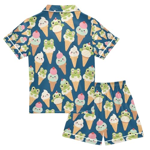 senya Ice Cream Frog Satin Summer Pajama Sets Silk Short Sleeve Button Down Sleepwear2