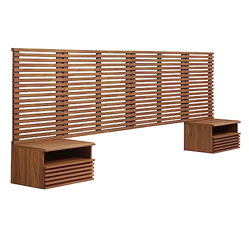 Modway Render Wall-Mount King Headboard and Modern Nightstands Bedroom Set in Walnut