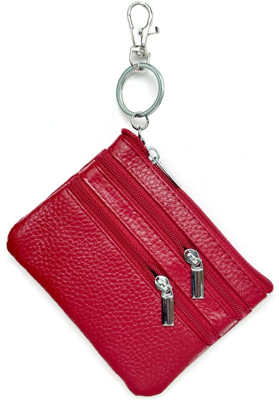 Image of Women's Small Leather Coin Purse with Key Ring and Snap Hook, iToolai Mini Change Card Case Wallet Pouch with Keychain, 03 Burgundy, One Size (4.33 inchx 3.54 inch), Keychain Coin Pouch With Snap Hook