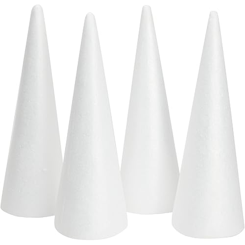 Juvale 4 Pack Craft Foam - Foam Cones for Crafts, Trees, Holiday Gnomes, Christmas Decorations, DIY Art Projects (13.5x5.5 in)