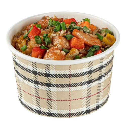 Image of Restaurantware Coppetta 5 Ounce Dessert Cups, 50 Disposable Ice Cream Cups - Lids Sold Separately, Sturdy, Plaid Paper FroYo Bowls, For Hot And Cold Foods, Perfect For Gelato Or Mousse
