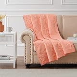 Greenland Home Palm Coast Finely Stitched Throw Blanket, 50 W x 60 L, Coral