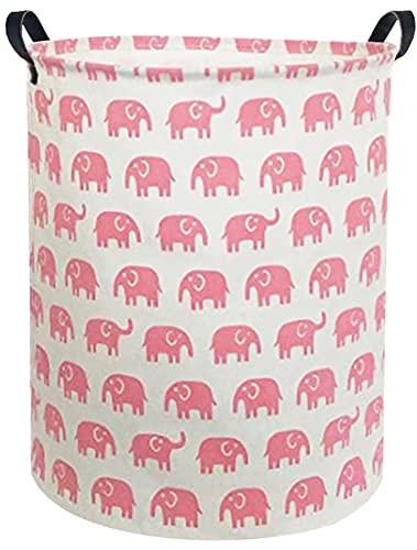 Sanjiaofen Pink Laundry Hamper,Elephant Laundry Basket,Collapsible Girls Hamper for Girls Room Decor,Nursery Hamper,Toy Bins,Bedroom. (Pink Elephant)