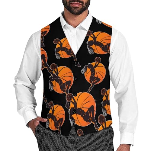 Basketball Girl Men's Suit Vests Business Formal Dress V-Neck Waistcoat Tops with 2 Pockets