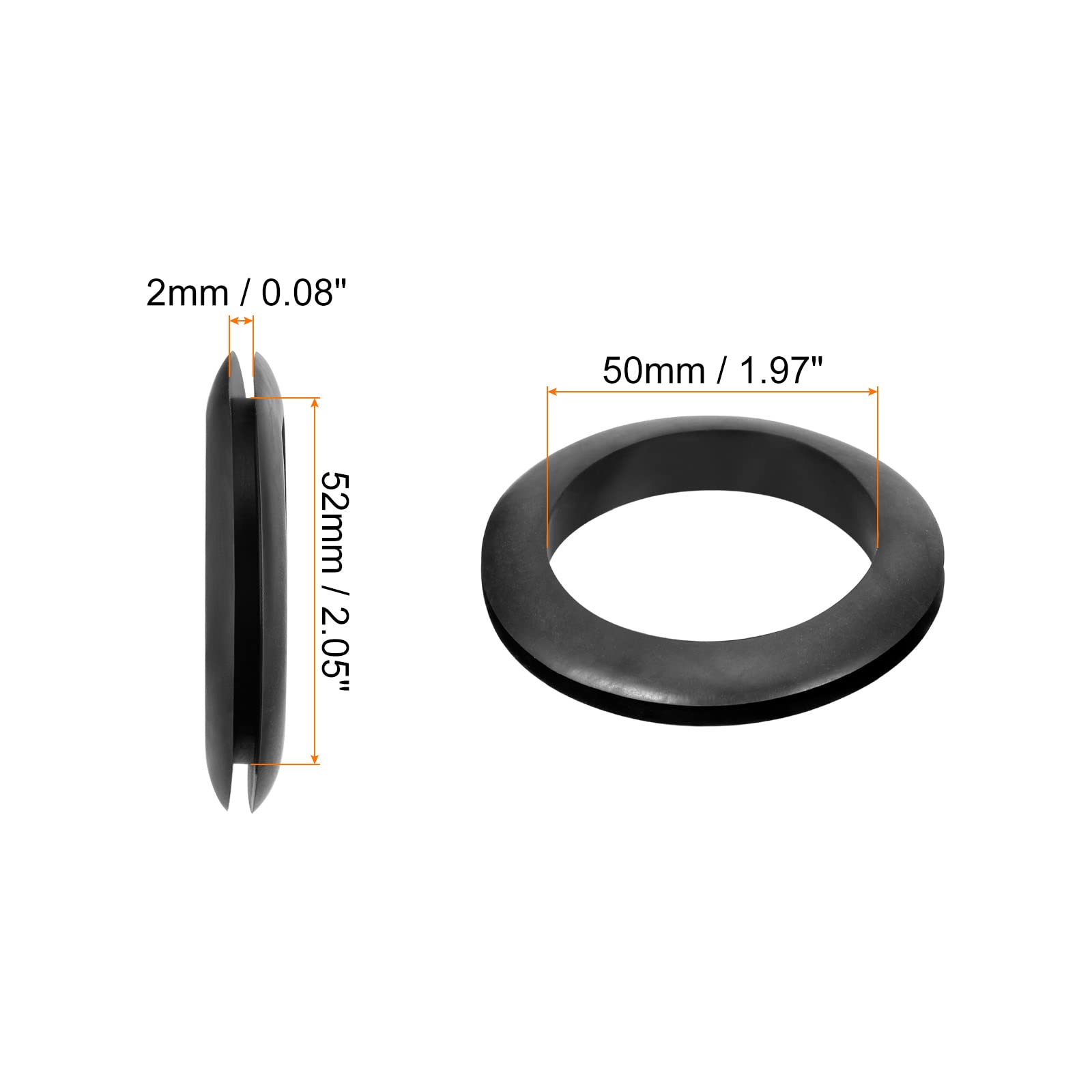 Rebower Rubber Grommets Flexible Wire Hole Plug - 52 mm Mount Dia/Black / 10 Pcs - Image 2