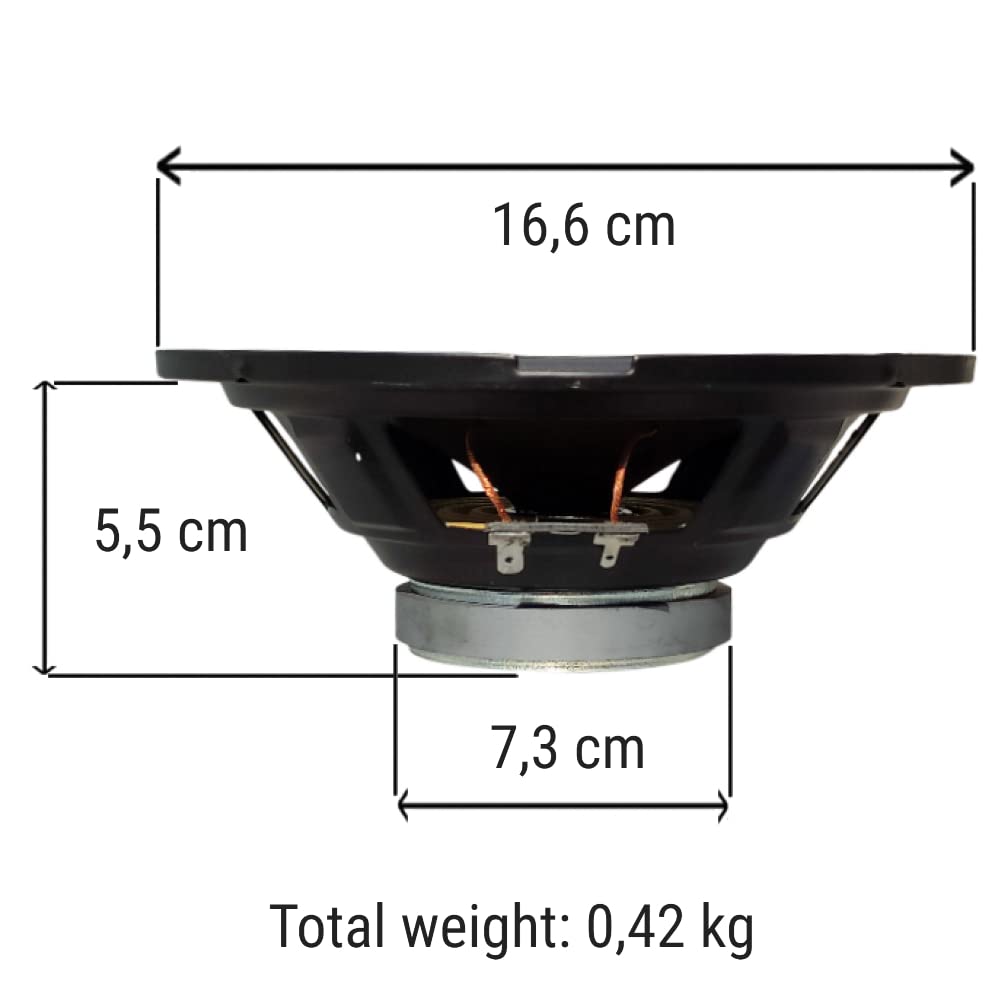 Speaker 2 Altavoces Compatible con PHONOCAR Basic 66126 Doble Cono de 16,50 cm 6,5" diámetro con 25 vatios rms y 60 vatios máx 4 ohmios 90 db Coche, por par