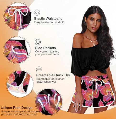 Image of For G and PL Women Summer Floral Beach Boardshorts with Pockets Swim Trunks