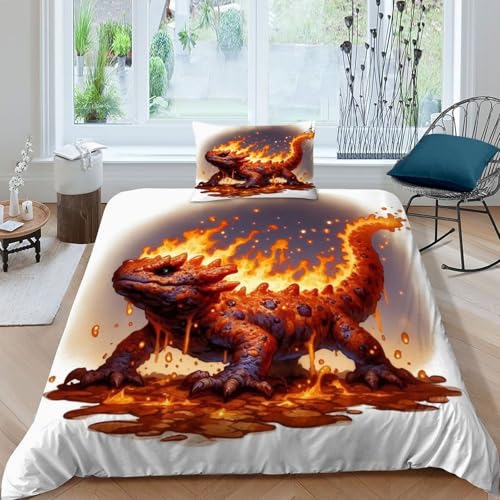 Salamandre de feu parure de couette 135x200 cm linge de lit microfibre 2 pcs