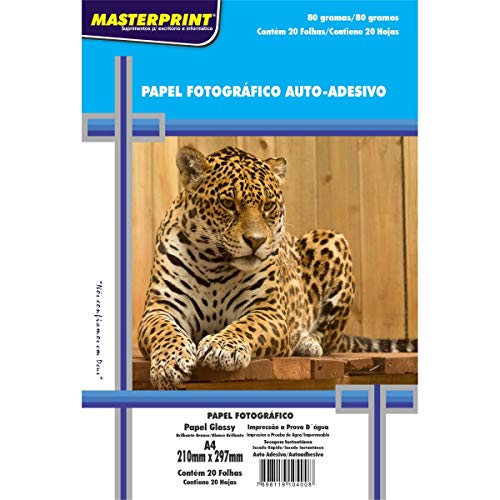 Papel Fotografico Inkjet A4 Glossy Adesivo 80G. - Pacote Com 20, Masterprint, 302010073, Branco