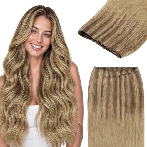 Image of GOO GOO Sew in Hair Extensions Real Human Hair, Weft Hair Extensions Human Hair, #12A /18H Ash Beige Blonde Blend 16 Inch 100g, Weft Bundles Straight Silky Remy Hair