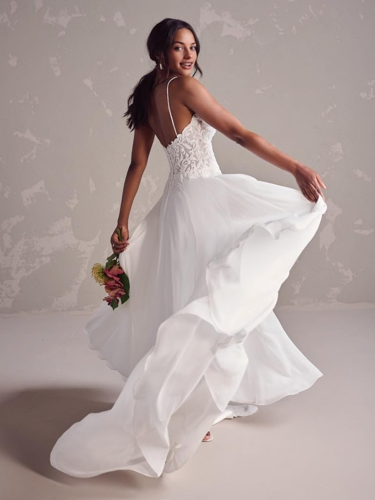 JAEDEN Damen Boho Brautkleider Spaghettiträger Spitze Strand Brautmode A-Linie Tüll Hochzeitskleider