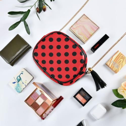 Image of ALAZA Women's Polka Dot Cherry Red Black Dots PU Leather Crossbody Bag Shoulder Purse with Tassel