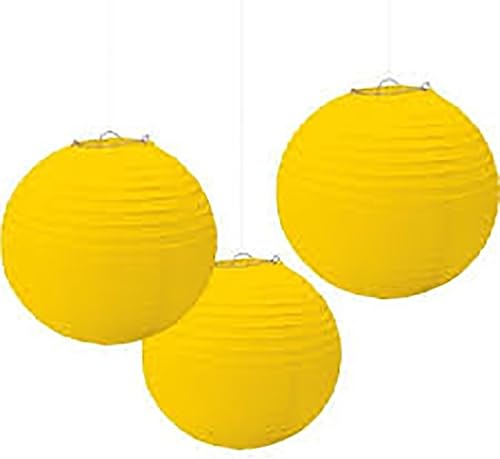 Miniatura 2 de Linternas redondas de papel amarillo sol  Paquete de 3  Decoración de fiesta