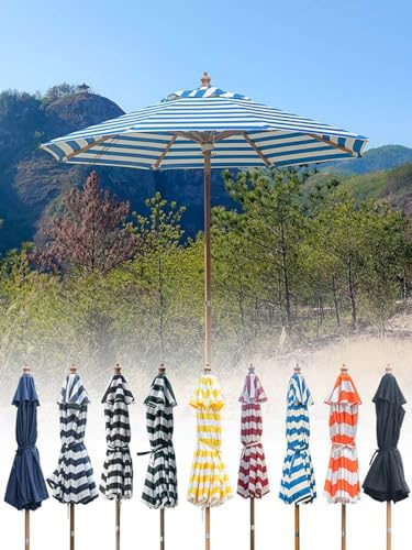 Parasol de Madera a Rayas de 2,74 m para Sombra en Balcón y Playa 5