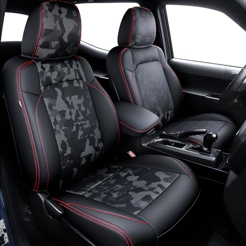 Carlimeki Leather Seat Covers Custom Fit for Tacoma Gen 3rd (2016-2023) Double & Crew Cab, for SR, SR5, Limited, TRD Pro, TRD Sport, TRD Off-Road, Trail Special Edition - Fully Covered