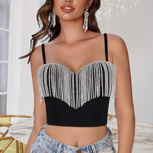 Erinaco Women's Rhinestone Diamond Tank Top Color Beaded Sling Tube Top Bustier Vest Crop Top Sexy Corset Bra Summer3