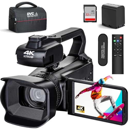 NBDCAM 4K UHD 64MP Video Camera Camcorder with Expandable Handheld Grip, Remote & WiFi Control for Vlogging and YouTube/Blogging, 18X Digital Zoom Recorder with Flip Screen (48MP)