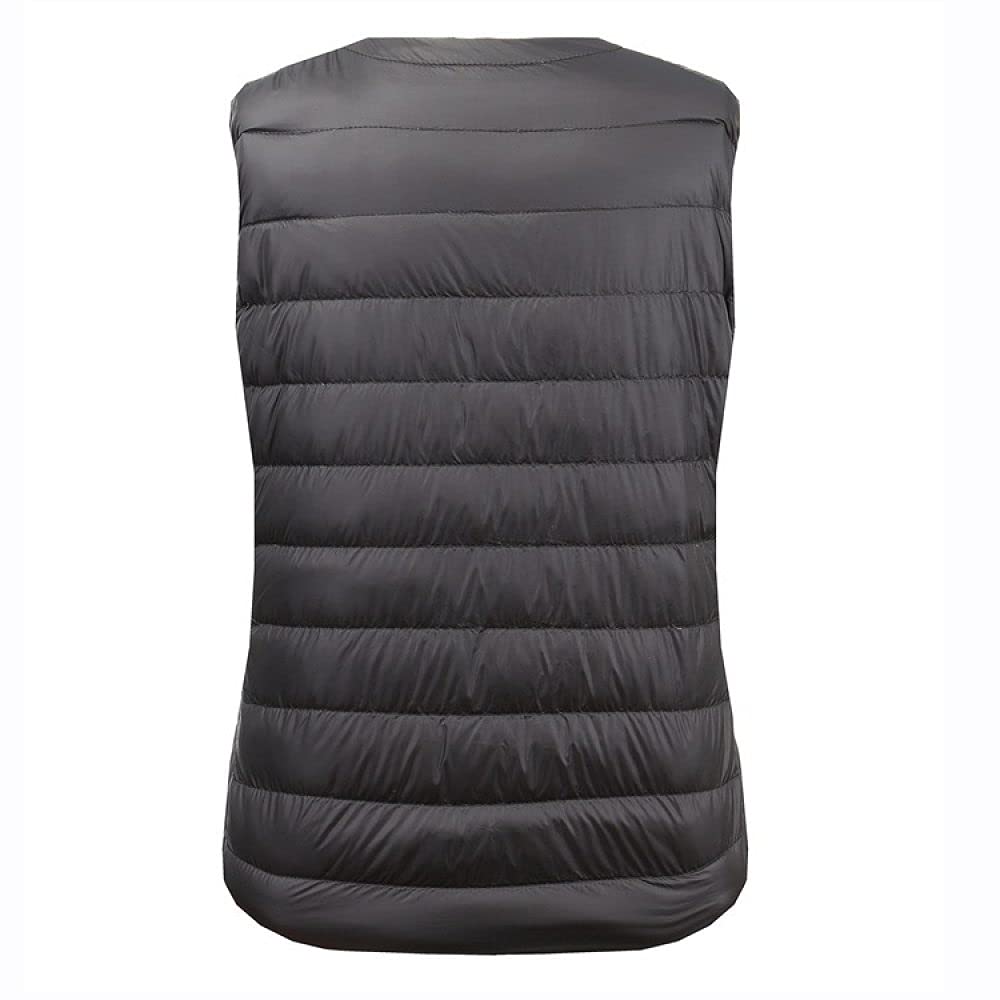 Chaleco Plumas Mujer,Chaleco De Plumón Para Mujer Cuello Redondo Tallas Grandes Negro Cremallera Corta Ligero Acolchado Sin Mangas Chaleco Delgado Abrigo Acolchado Calentador De Cuerpo Invierno Dia