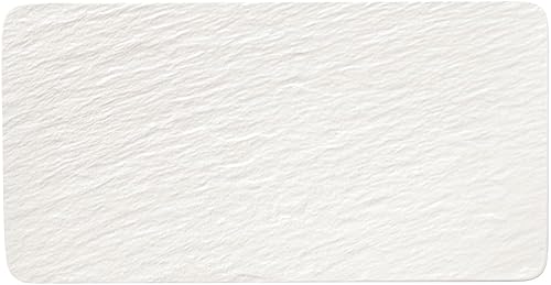 Villeroy & Boch Manufacture Rock Blanc - Plato rectangular para carne, pescado y verduras, porcelana premium, 35X18X1,5CM