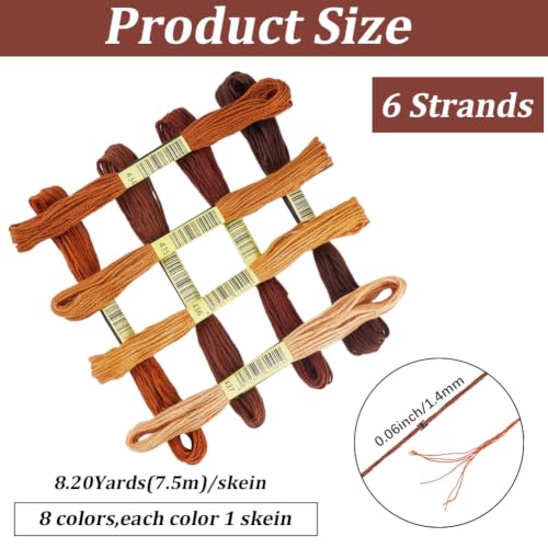 Image of 1 Box 65.6 Yards 8 Skeins 6 Strands Brown Cross Stitch Cotton Thread Assorted Embroidery Floss Set Friendship Bracelet Variegated Yarn Gradient String Bulk for Hand Sewing Making Crochet