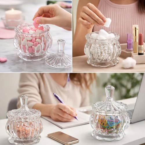 Image of Dimitra Transparent premium Glass Candy Dish with Lid, Crystal Candy Jar, Cookie Jar, Flower Decorative Candy Bowl, Jewelry Dish, Covered Candy Jars for Buffet, Kitchen, Home, Office Desk