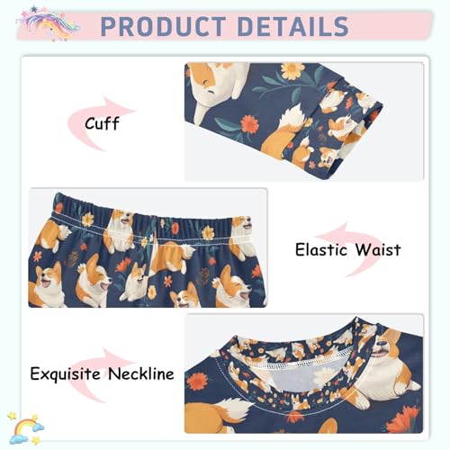senya Corgis on Flower Garden Pajamas Set Long Sleeve Soft Cotton Sleepwear 2 Piece4