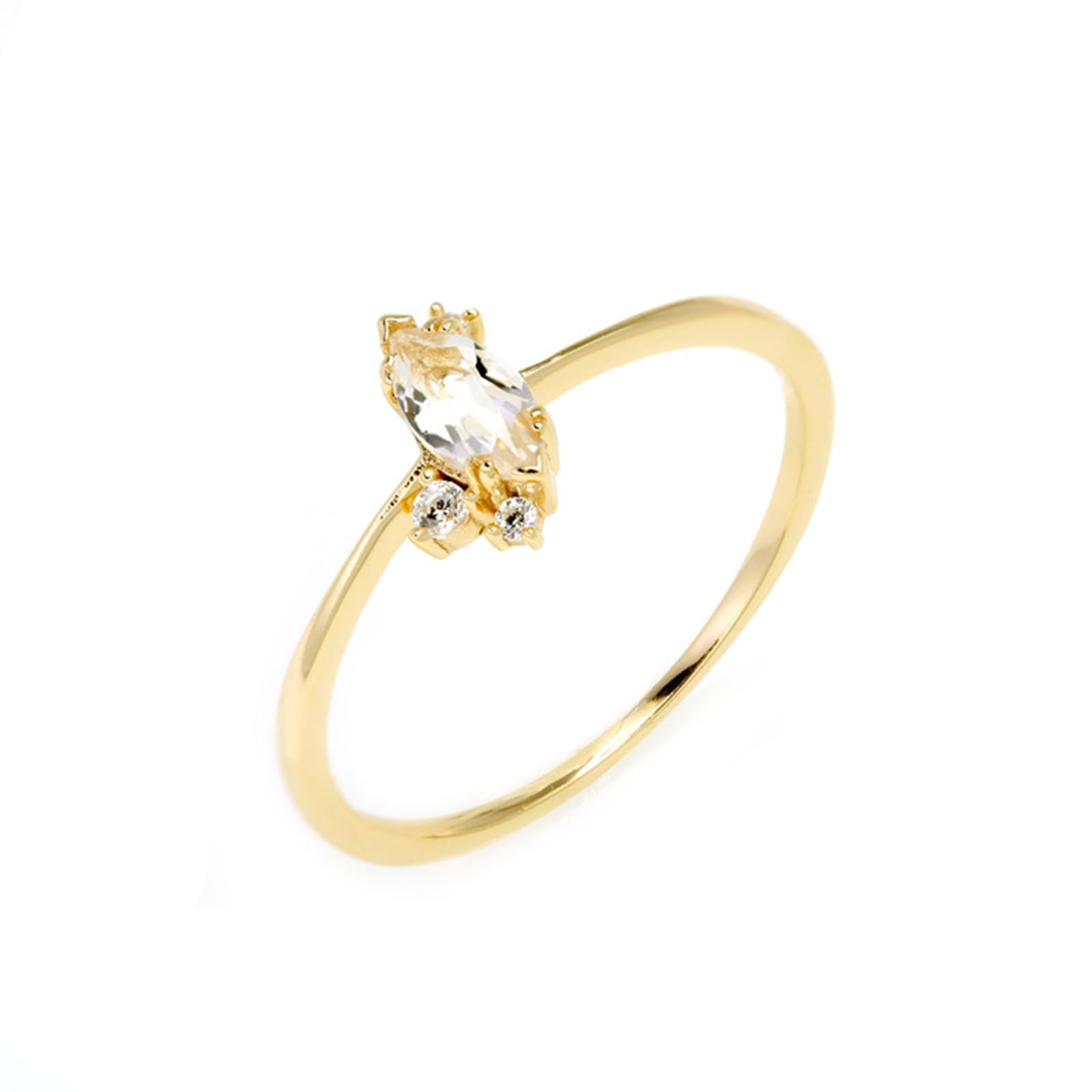 Damen Gelbgold Polierter dünner Versprechensring mit Marquise-weißem Kristall und rundem Moissanit