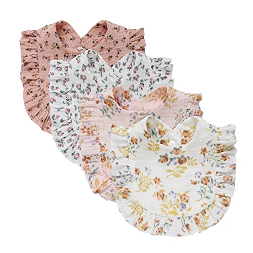 Image of 4 PACK Solid Muslin Baby Drool Bibs Set for Unisex Boys Girls Cotton Adjustable Teething Feeding Drooling Bibs