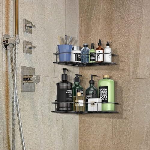 Image of Dangfly Wall-Mounted Stainless Steel Shelf with Towel Holder & Hooks - Chrome Finish Bathroom Organizer for Home & Hotel Use (2Pcs Corner)