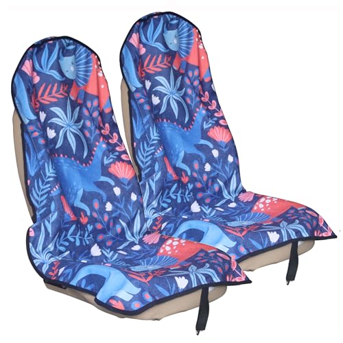Image of Car Seat Cover Protector Front Seats,for Gym Workout,Running,Swimming,Beach and Hiking,Waterproof Sweat Towel Bucket Seat Covers for Cars SUV Trucks (Dinosaur, 2Pcs)