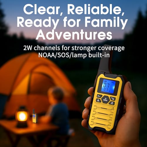 Wishouse K15 Walkie Talkies Long Range for Adults, Rechargeable Two-Way Radios 2 Pack, 2W FRS, 22 Channels, USB-C, Flashlight, NOAA/SOS, Quick Pair, for Camping & Hunting, Emergency Use, Blue Yellow
