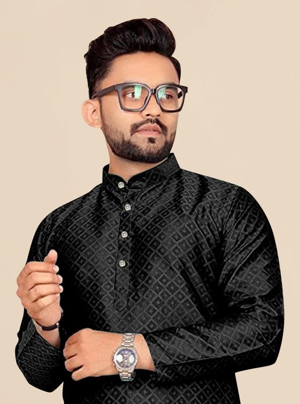 Image of Mens Self Design Cotton Silk Kurta Pyjama Set