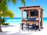 Modern Outdoor Cedar Bar Gazebo, bar top and Shelving, dent-Resistant Black...