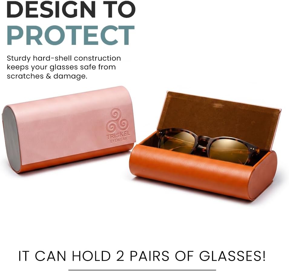 Dual Glasses Case, 2-in-1 Hard Shell PU Leather Case for Eyeglasses, with Magnetic Closure for Men & Women
