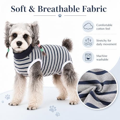 Image of Dog Surgery Recovery Suits, Sleeveless Dog Recovery Suit Female, E-Collar & Cone Alternative Surgical Suit for Small and Medium Dogs After Surgery, Striped Dog Onesie Pajamas