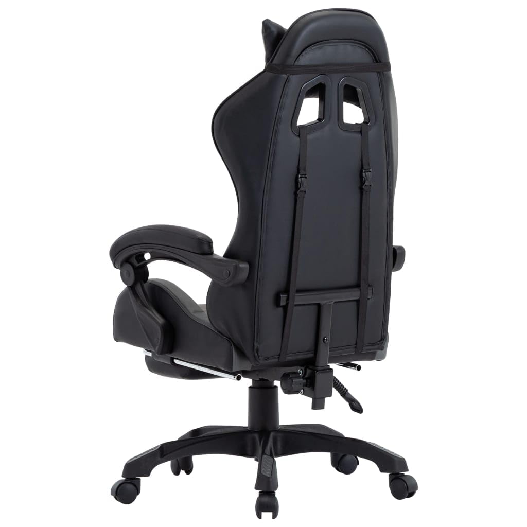 Gaming-Stuhl mit Fußstütze Kunstleder Grau Schwarz ergonomische Rückenlehne Armlehne Kopfstütze Lendenstütze höhenverstellbar drehbar mit Rollen für Homeoffice Arbeitszimmer Komfort